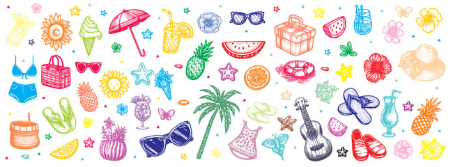 Set of Summer Pattern Backgrounds, Bright and Seasonal Designs, A vibrant collection of seamless summer-themed patterns featuring tropical elements, sunny motifs, and refreshing seasonal vibes.