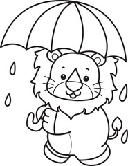 Fototapeta premium Coloring book of Cute Lion icon. Outline of Funny baby Lion animal series stock illustration. life of fluffy Lion designs. 