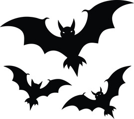 Obraz premium Halloween Silhouettes of Pumpkins, Ghosts, and Witches, Spooky Halloween Scene Silhouettes with Haunted House and Bats, Flying Witch, Bats, and Full Moon Silhouette