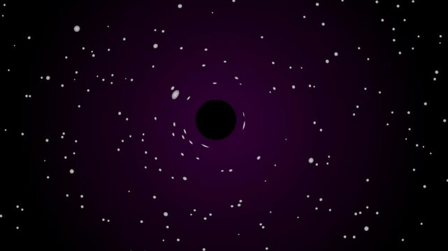 Space and time being sucked by a black hole animation isolated on star background