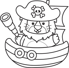 Coloring book of Cute Lion icon. Outline of Funny baby Lion animal series stock illustration. life of fluffy Lion designs.
