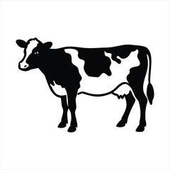 Black and White Holstein Cow Silhouette Illustration on White Background, ai generated
