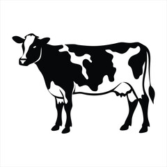 Cute Cartoon Cow Illustration, Dairy Farm Animal, Livestock Vector Art, Agriculture and Milk Silhouette , ai generated
