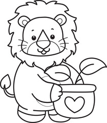 Coloring book of Cute Lion icon. Outline of Funny baby Lion animal series stock illustration. life of fluffy Lion designs.
