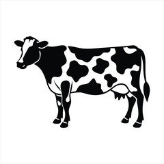 Black and White Holstein Cow Silhouette Illustration on White Background, ai generated
