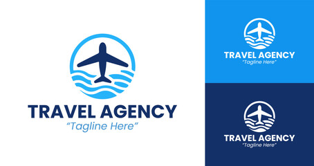 Professional Travel Agency Logo Designs with Airplane and Sea Elements