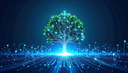 Digital Tree Of Technology In Futuristic Background