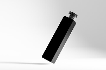 square flipcap bottle mockup, black rectangular shape sqeeze bottle packaging, flip top cap cubic shape liquid cosmetic container, tall square lotion bottle mockup, luxury black plastic packaging