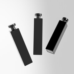 square flipcap bottle mockup, black rectangular shape sqeeze bottle packaging, flip top cap cubic shape liquid cosmetic container, tall square lotion bottle mockup, luxury black plastic packaging