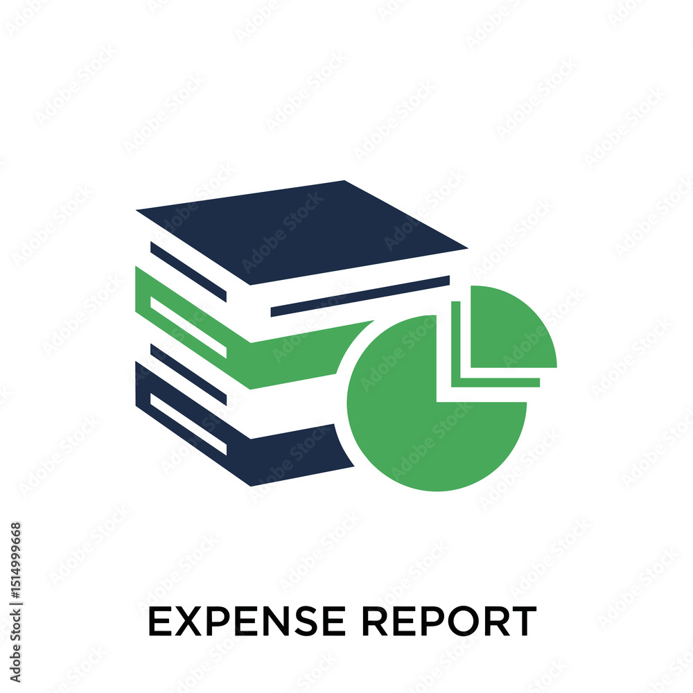 Poster expense report analysis: a modern graphic illustrating expense report analysis, combining a stack of