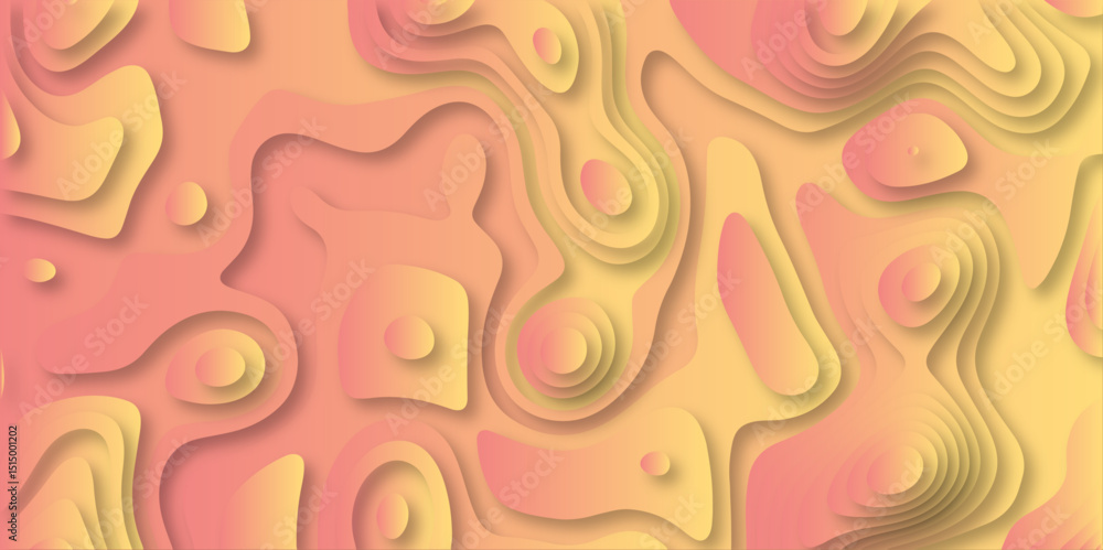 Poster paper cut 3d render topography abstract, beautiful orange background. geometric map relief texture w