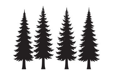 Obraz premium Silhouette of Pine Trees on Hill Landscape Vector Illustration