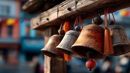 Traditional thai bell display thailand close-up cultural background nature view asian heritage