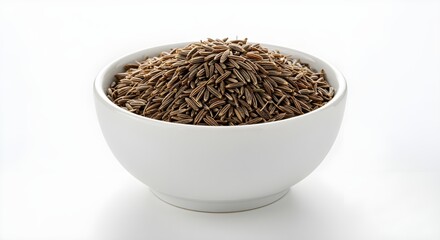 Cumin Seeds in White Bowl on Clean White Background AI Generated Image