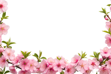 a decorative border featuring vibrant red pink sakura flowers in full bloom, arranged at the bottom of the image, transparent background