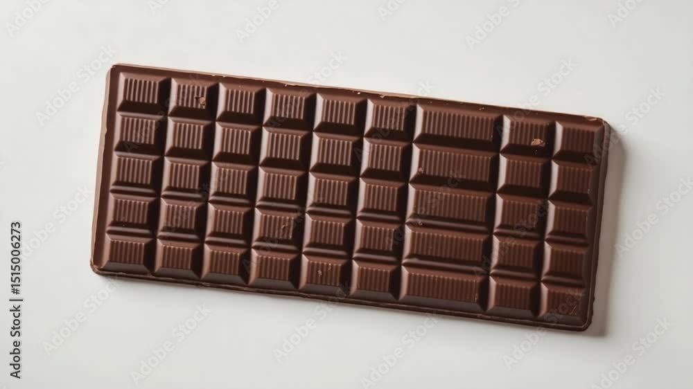 Poster on a background, there is a chocolate bar adorned with squares that are not perfectly aligned.