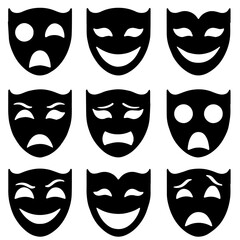  Emotional Mask Silhouettes Collection vector design