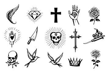 Fototapeta premium Vintage Tattoo Skull Floral Design Collection bundle