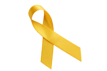 A single yellow ribbon lying diagonally on a white background with a subtle checkered pattern behind it