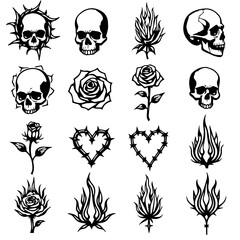 Vintage Tattoo Skull Floral Design Collection bundle