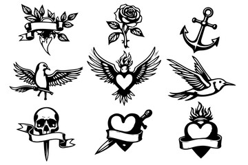 Vintage Tattoo Skull Floral Design Collection bundle