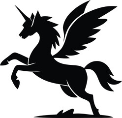 Fototapeta premium Black Winged Unicorn Silhouette Vector – Mythical Fantasy Creature in Detailed Dark Design