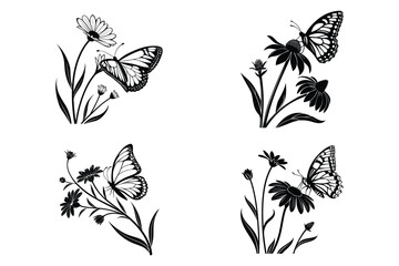 Fototapeta premium Colorful butterfly and flower icon set for design projects