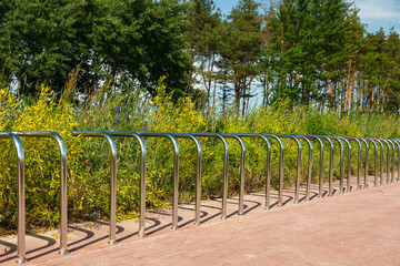 Metal, new bicycle parking in the park