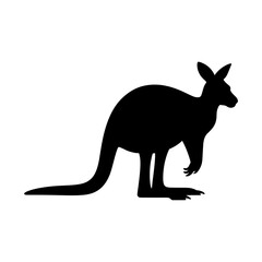 Silhouette image of a kangaroo standing with its tail extended and small front paws visible in black