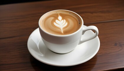 Obraz premium Close-up of a hot cappuccino with cinnamon on a white saucer, perfect morning coffee drink