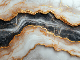 Naklejka premium Abstract art with elegant marble texture features swirling patterns of black, white, and gold. luxurious design creates sense of sophistication and opulence