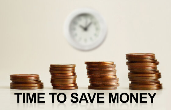 Time to save money is shown using the text as financial concept - Powered by Adobe