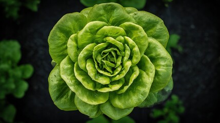 Fototapeta premium Fresh Butterhead Lettuce in Close-Up, Showcasing Nature's Vibrant Beauty and Delicate Texture 