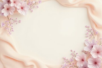 Romantic pastel invitation frame in peach, cream, and soft lilac tones. 