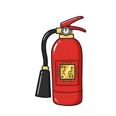 Obraz premium A cartoon of a fire extinguisher with an electronic circuit board graphic for cyber security.