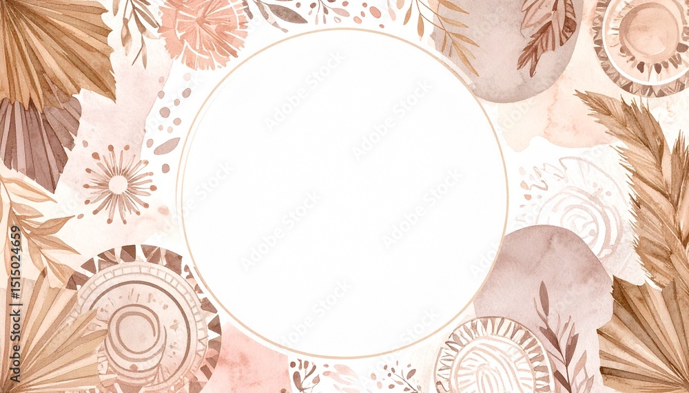 Poster rustic boho watercolor backdrop concept. floral frame with empty center for customization or text pl