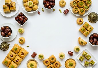 Assorted middle eastern sweets isolated on white background