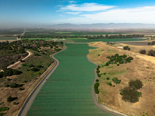 Salinas Valley high above Reservation Road.  High vantage point of lush green agricultural crops. ...