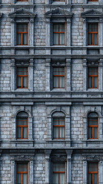 Seamless tile of city building exterior texture, vintage building facade.