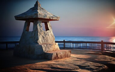Stone structure at seaside sunrise