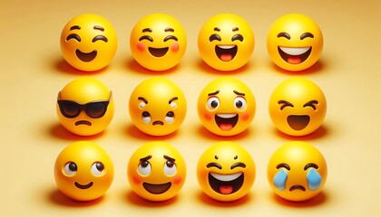 Obraz premium Modern 3D Emoticons Set - Yellow