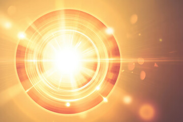 A bright and captivating lens flare effect with a glowing center and concentric rings of light on a warm beige gradient background