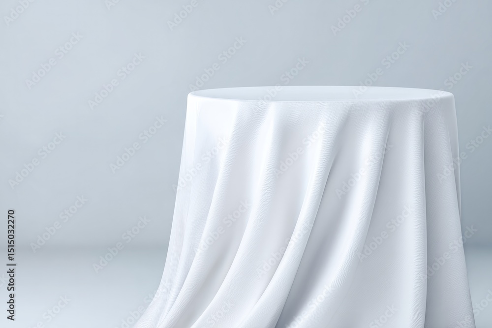 Poster clean minimalistic photo of empty podium draped with elegant fabric offering copy space
