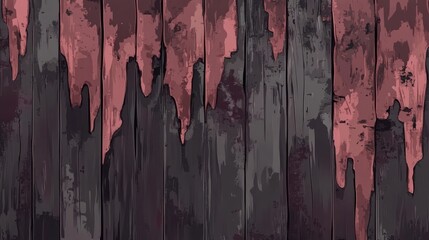 Abstract dark wood texture with red paint drips.