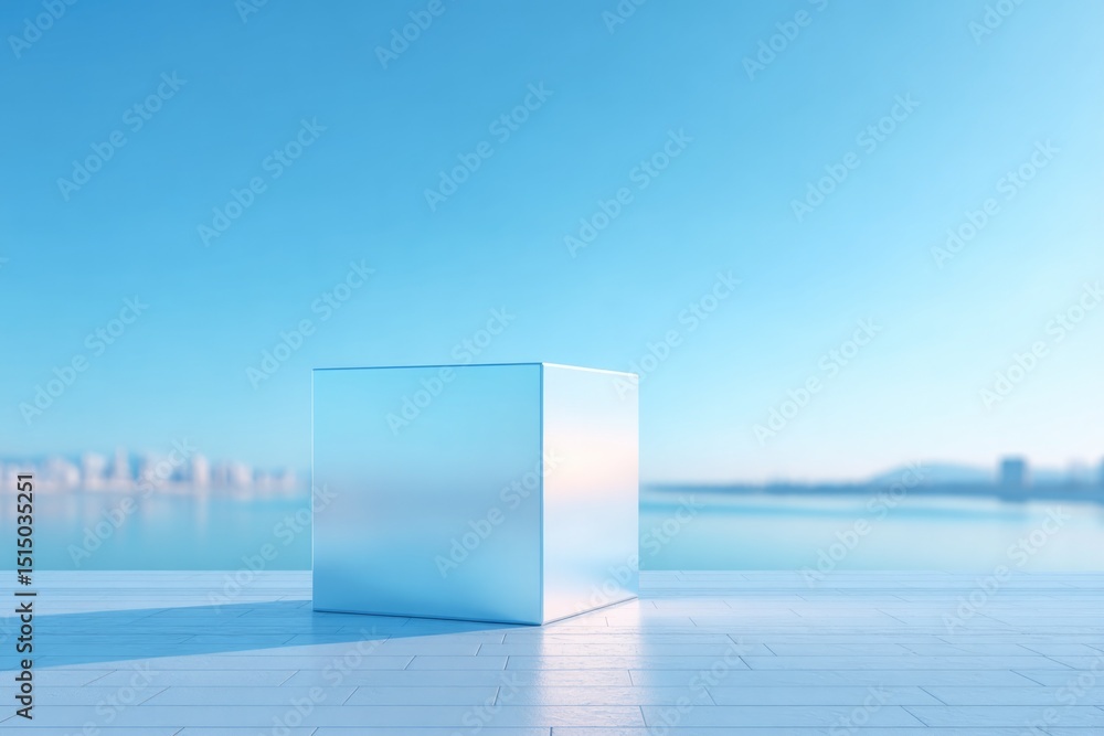 Poster sleek empty podium with reflective mirror surface in minimalistic setting