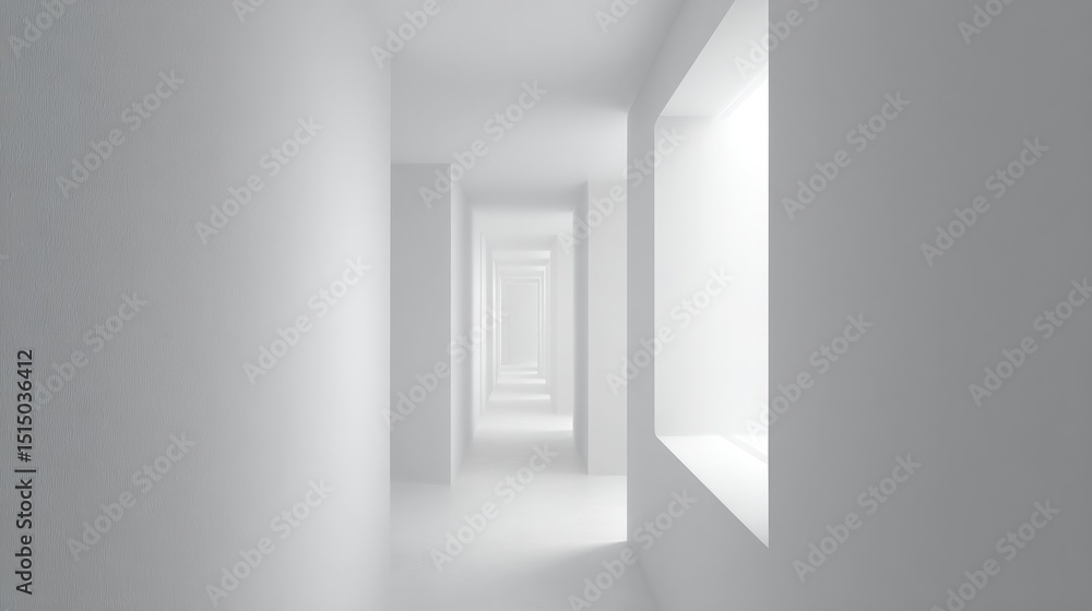 Poster capture minimalist hallway with clean uncluttered lines emphasizing simplicity and tranquility