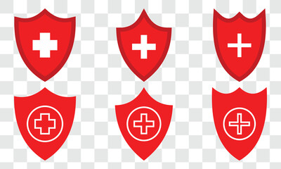 Medical shield icon. protective medical shield icon with red cross safety healthcare logo design. 