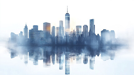 Obraz premium stunning city skyline with reflection water, showcasing modern architecture and serene