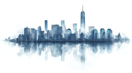 Obraz premium stunning city skyline with reflection water, showcasing modern architecture and serene