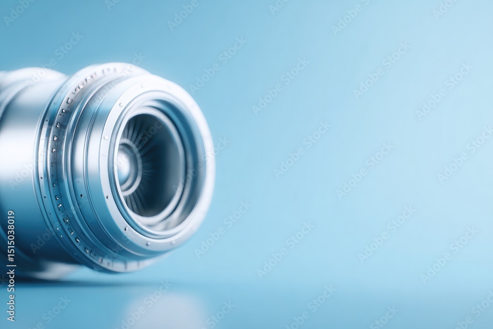 Poster minimalistic close-up of aviation engine highlighted against clean uncluttered background with exten